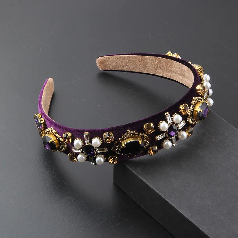 Headwear New Fashion Flannelette Inlaid Rhinestone Pearl Baroque Hair Band Ladies Walk Beautiful Women Hair Accessories 892