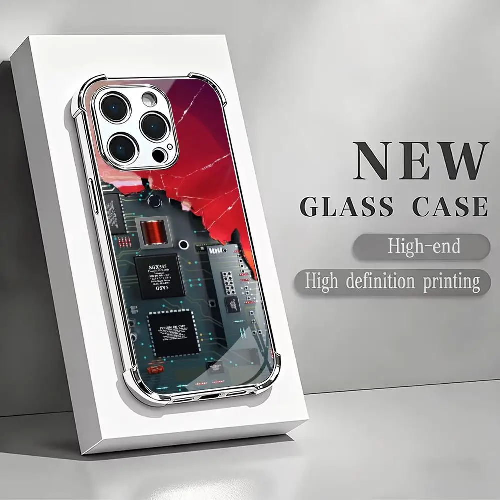 Broken mobile phone trend Glass phone case for iPhone 17 16 15 14 13 12 Pro pm Plus Air Four-corner protection Dropresistant