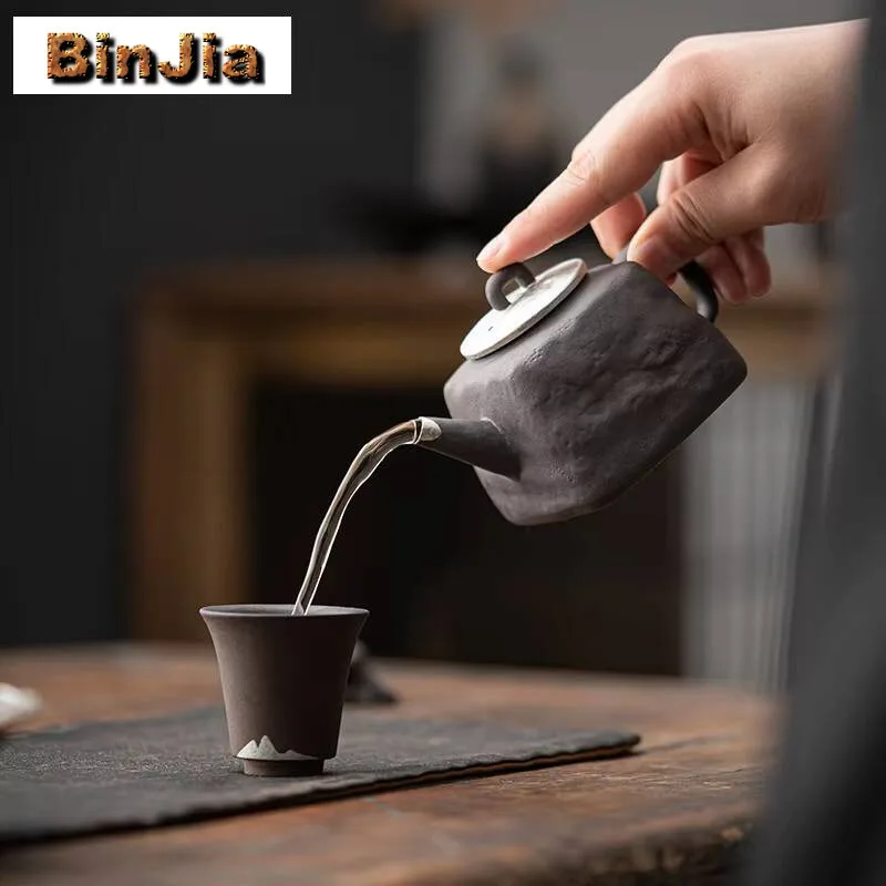 200 مللي إبريق شاي من الفخار الخشن الياباني مصنوع يدويًا وعاء فئة مذهب غلاية تخمير الشاي مع فلتر هدايا كونغ فو تشا الصينية الحرفية هدية #6
