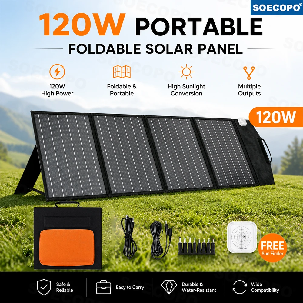120w Foldable Solar Panel Portable Charger Dc Usb Type-C Output High Efficiency Monocrystalline Panel For Rv Camp  Power Station
