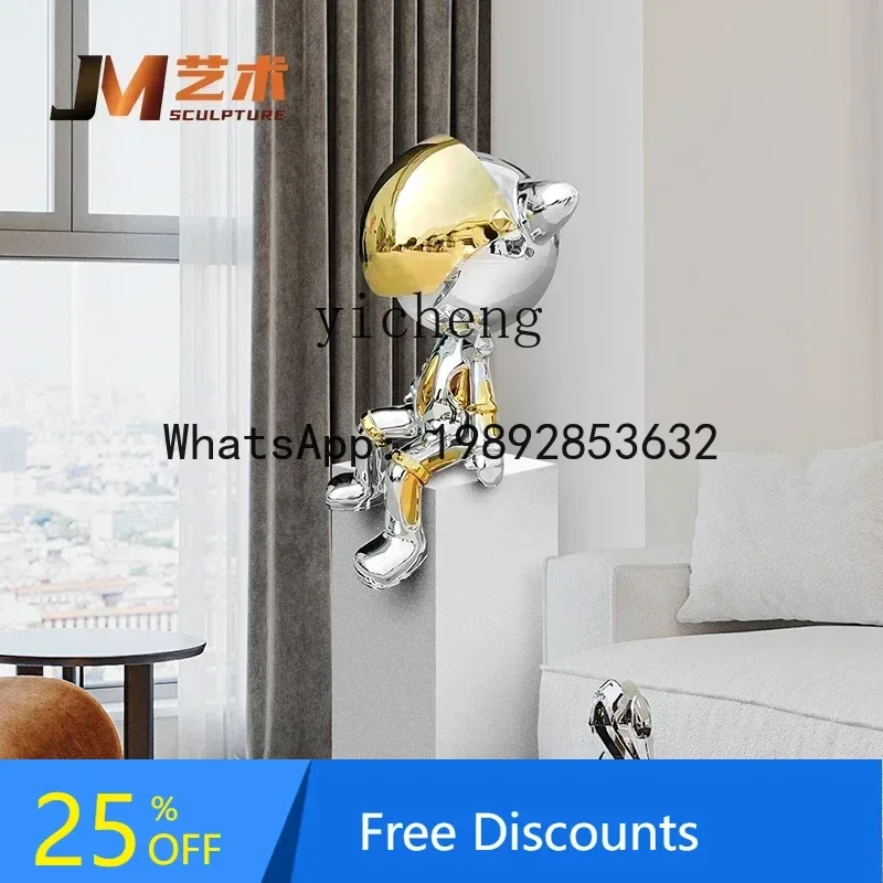 

CF Hotel Clubhouse Sculpture Sales Department Living Room TV Cabinet Next to Floor-to-Floor Ornament