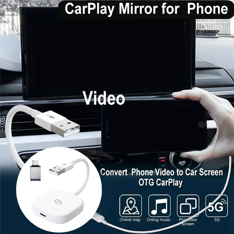 New--2PCS Carplay Mirror Adapter For Wired Carplay Mirror Dongle With PD For Converting Video To Car Display, Easy To Use