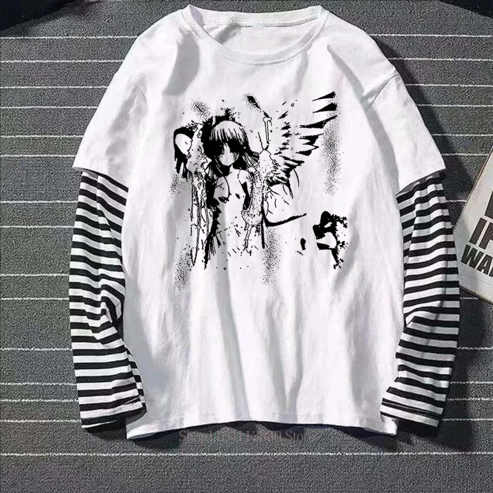 Damen Gothic Y2K Grafik-Print Fake-Two-Layer Langarm-T-Shirts – Modische Retro Casual Loose High Street Fake-Two-Layer Langarm-Tees – Detail 2
