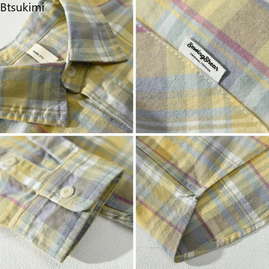 Spring Autumn Long Sleeve Classic Plaid Shirts for Men Fashion Double Pockets Design Casual Loose Thin Shirt Coats Male Tops New