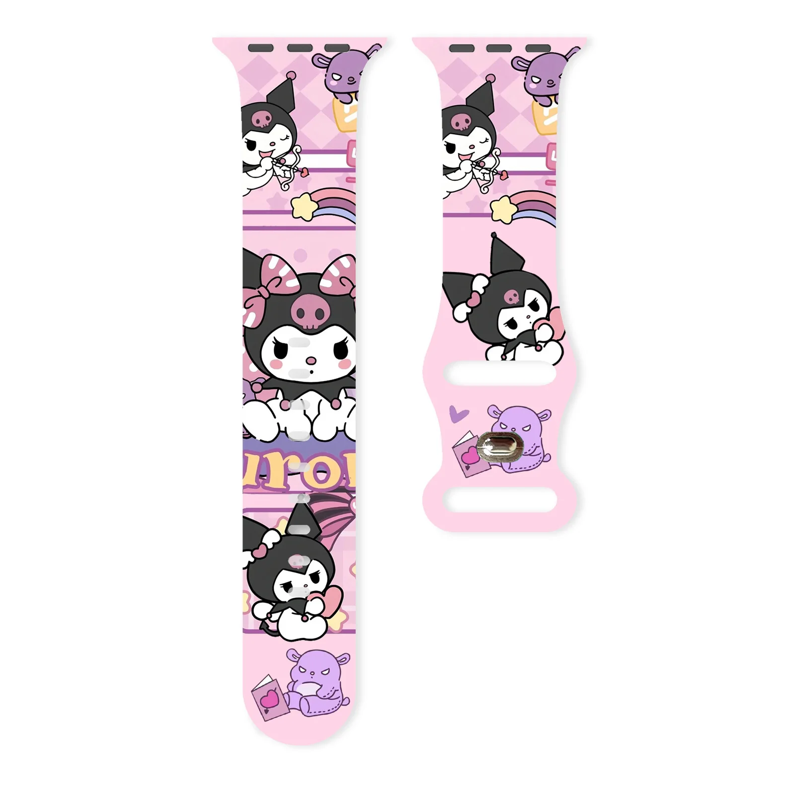 

Sanrio Kuromi Little Devil Horns Print Strap for Apple Watch Series 11/10/9/8/7/SE, Soft Waterproof Silicone Band 45mm 44mm 42mm