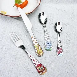 Stainless Steel Children Spoon Fork Animal Cartoon Car Dinosaur Rabbit Cute Fork Children Kids Cutlery Set Tableware Dinnerware