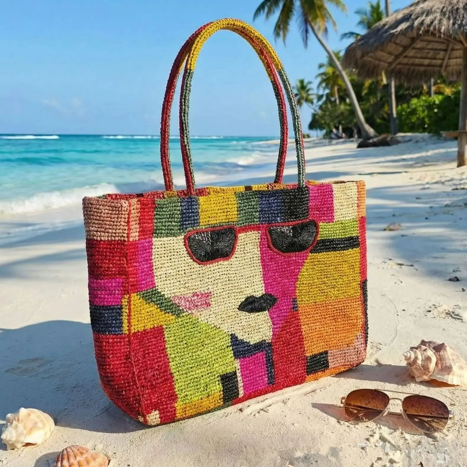 2026 Large Capacity Raffia Grass Woven Tote Straw Bag New Color Outer Women's Seaside Vacation Beach Bag