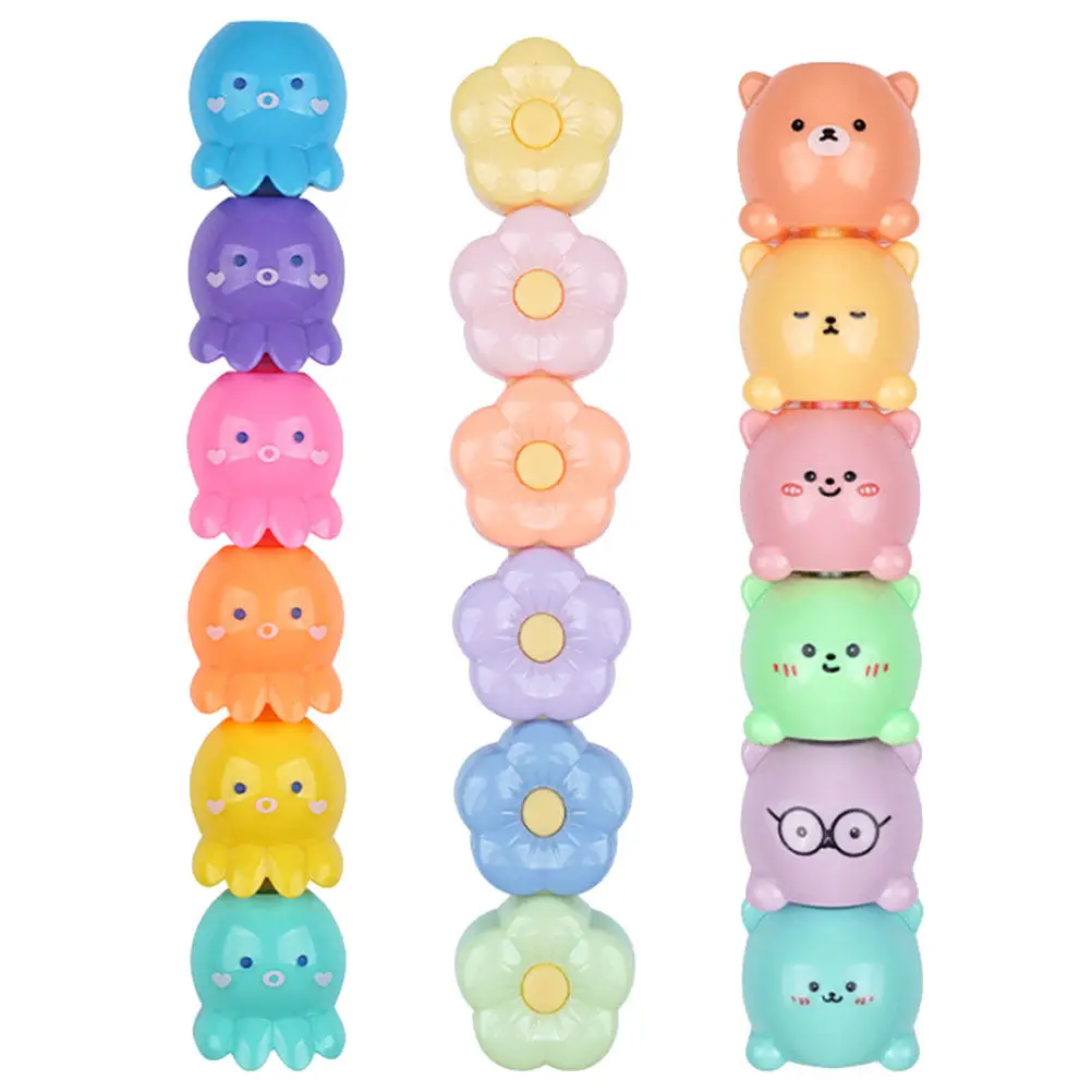 

3Sets Cartoon Fluorescent Highlighters Plastic Pens Easy Pull Mini Highlighter for Study Work Note Marking Highlighters