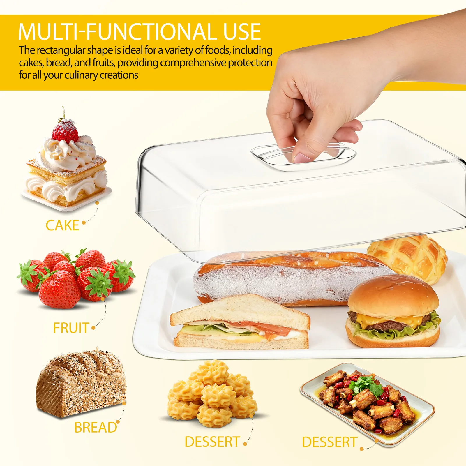 

Clear Acrylic Rectangular Food Covers Transparent Dome Lid for Cake Bread Dessert Snack Display Cookie Display Stand Covers