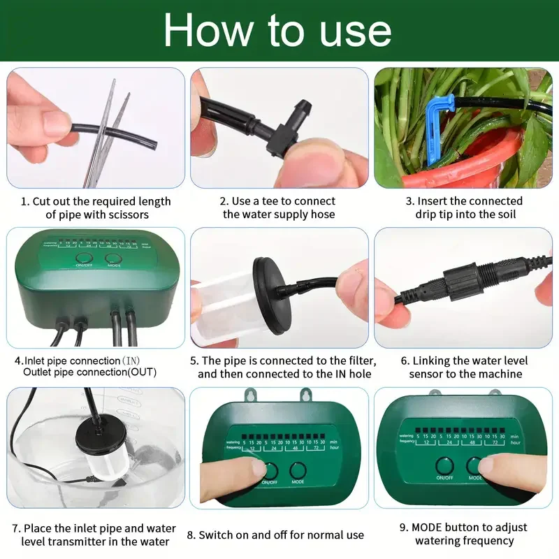 Solar Automatic Drip Irrigation Kit With Built-in 1800MAH Battery, For Potted Plants, DIY Watering Device For Potted Plants