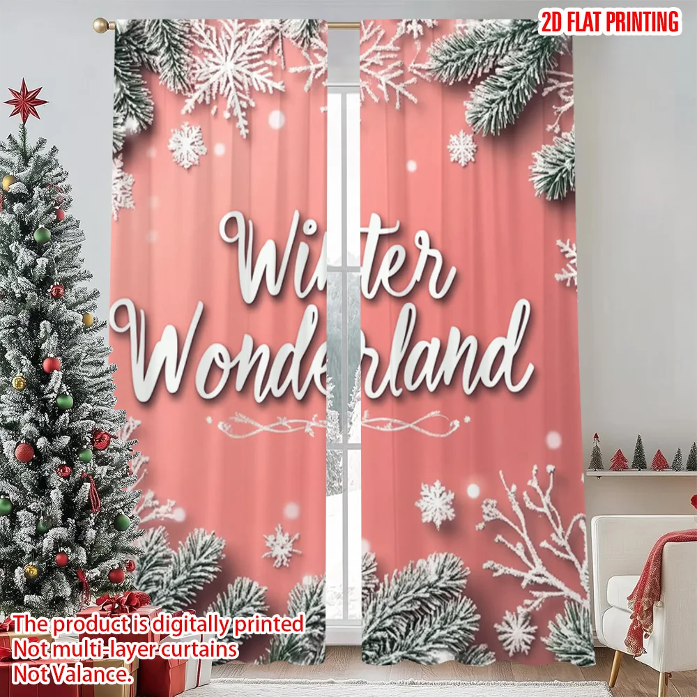 

2pcs 2D flat printing Merry Christmas Popular Drapes Winter Wonderland (2) Durable 100% Polyester Fabric Without Electricity