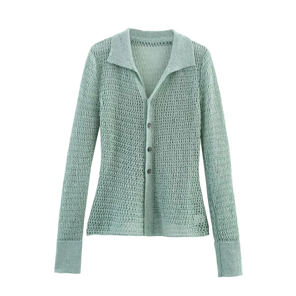 

Casual Versatile Polo Shirt Collar Knitwear European American Style Popular Fashion for Women