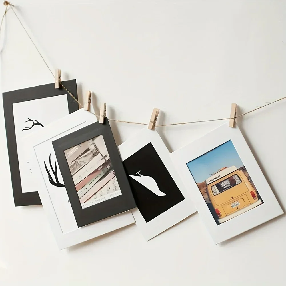 10pcs Photo Cardboard Picture Frame, DIY Paper Photo Frame With Wooden Clips, Wall Decoration, Bedroom decorative picture frame