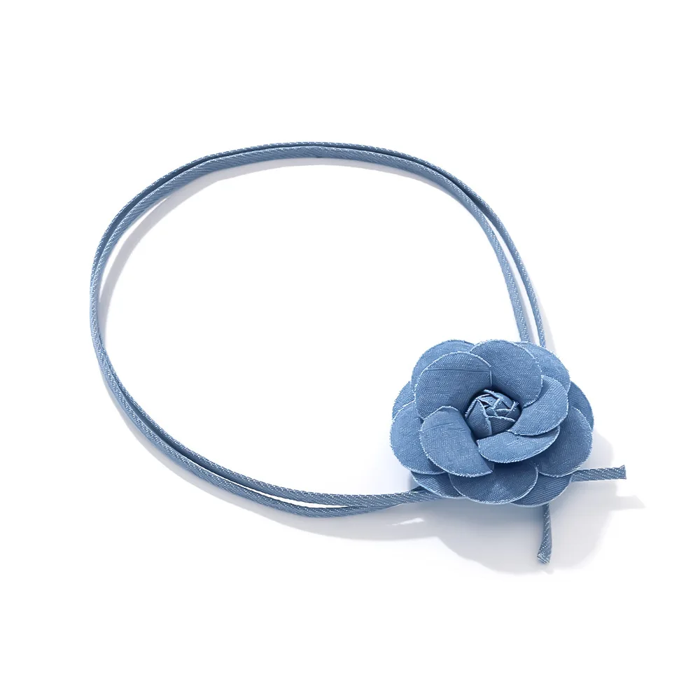Personalized fashion handmade laminated denim fabric flower pendant necklace design sense adjustable cloth flower rope neck chai