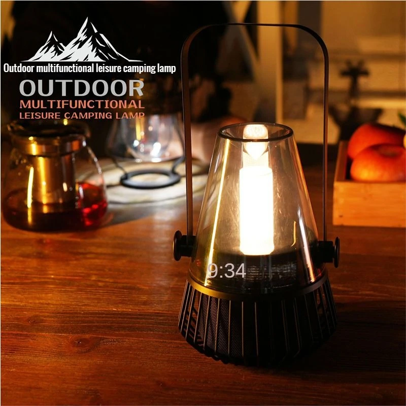 Portable Leisure Camping Light Music Bluetooth Speaker with LED Flame Lamp Clock Outdoor Emergency Power Supply Waterproof Sound