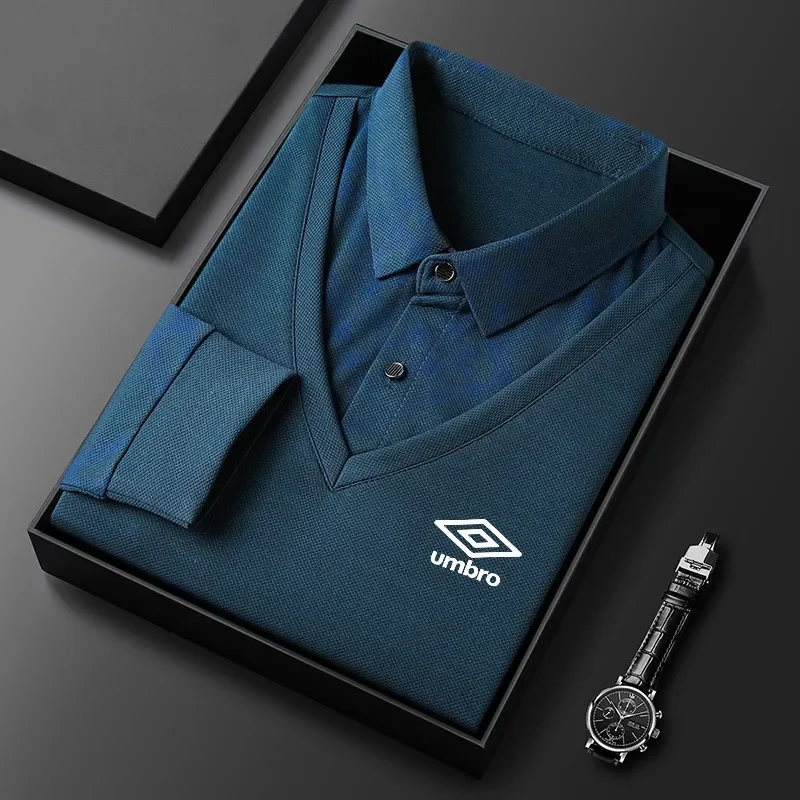 Men's New Embroidered Long Sleeved Polo Shirt with a Collar, Casual and Fashionable Autumn and Winter Two-piece Top