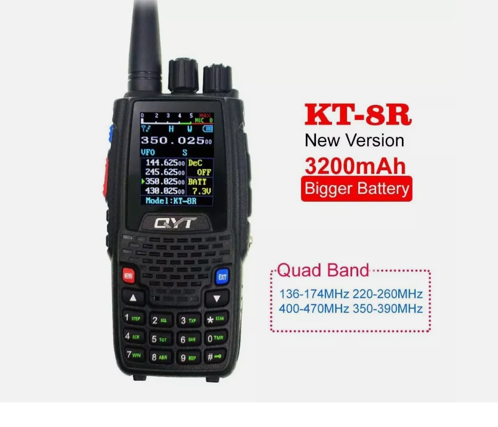 QYT KT-8R, dengan baterai 3200mAh Quad Band Radio 5W 144/430mhz Transceiver UV