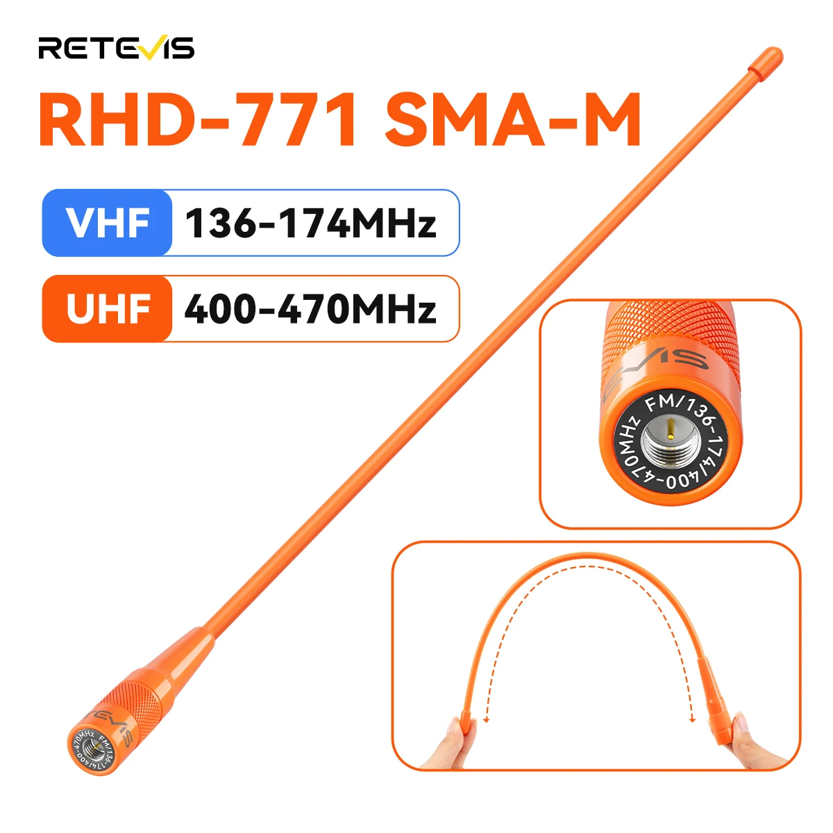 Retevis RHD-771 Walkie-Talkie Antenna SMA-M VSWR Less Than 1.5 High-gain for HA1UV RA89R/G RT3S for Baofeng for ICOM for Yaesu