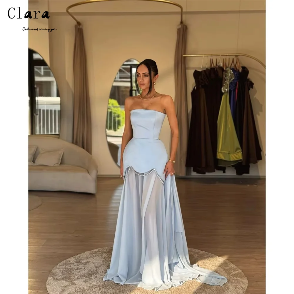 클라라 커스텀 블루 튜브탑 피쉬테일 스트랩리스 이브닝 드레스 여성 우아한 여성 드레스 2025 여성 럭셔리 이브닝 드레스 파티