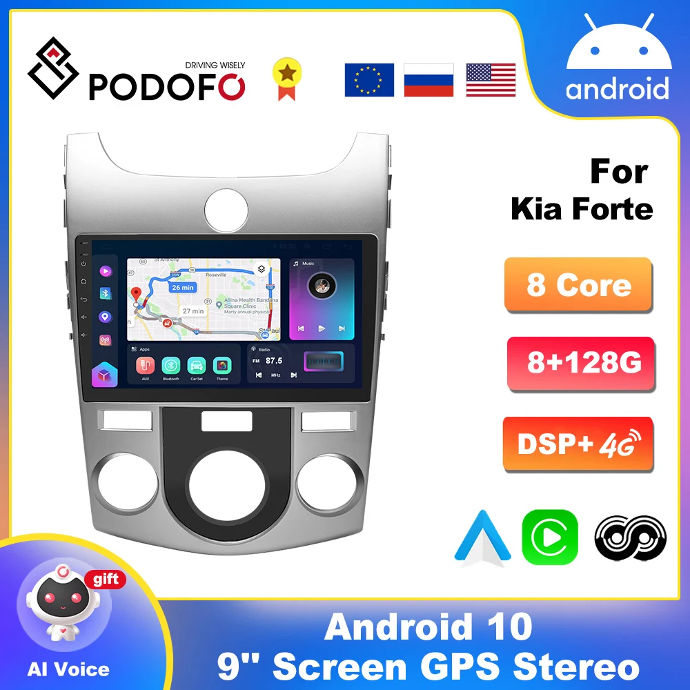 

Podofo Wireless CarPlay Android Auto Radio For KIA Forte Cerato 2 TD 2008-2013 Multimedia Player 2din GPS Navigation Head Unit