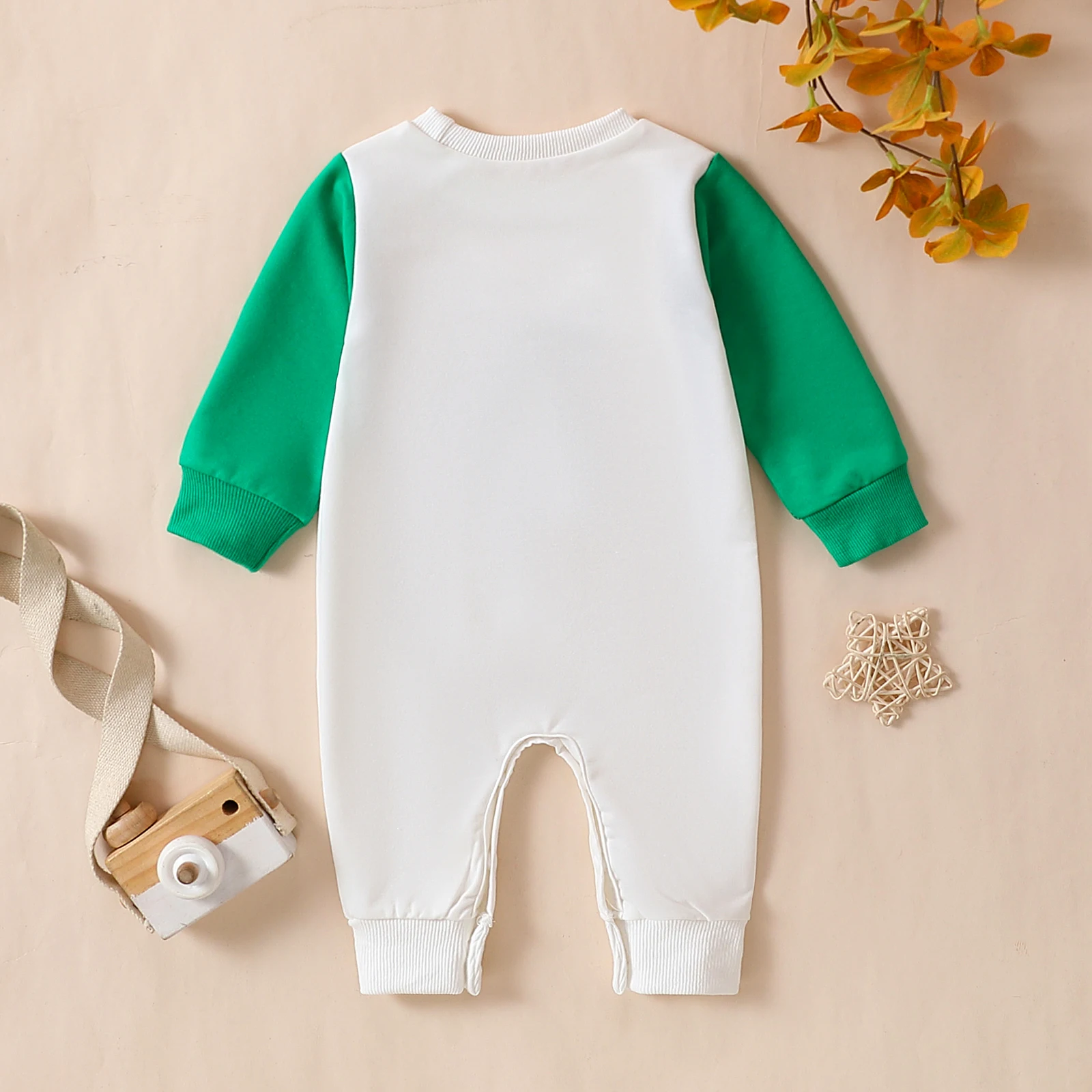 Unisex Baby Romper Spring Autumn Season Four-leaf Clover Print Long Sleeve Crawler Saint Patrick's Day Theme