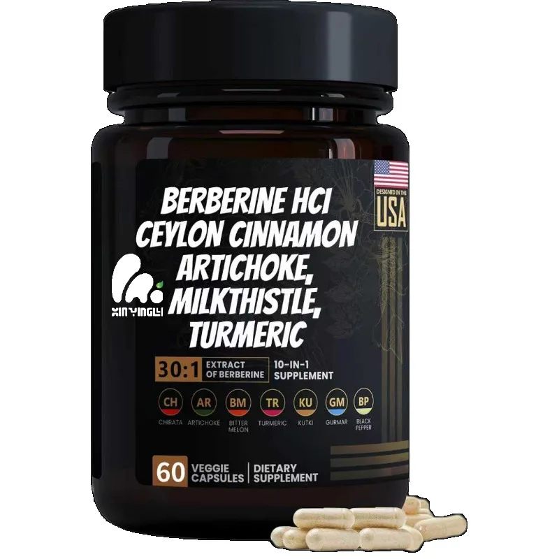 

Berberine supplement 7500mg capsules containing Ceylon cinnamon, milk thistle, and turmeric -60 vegetarian capsules