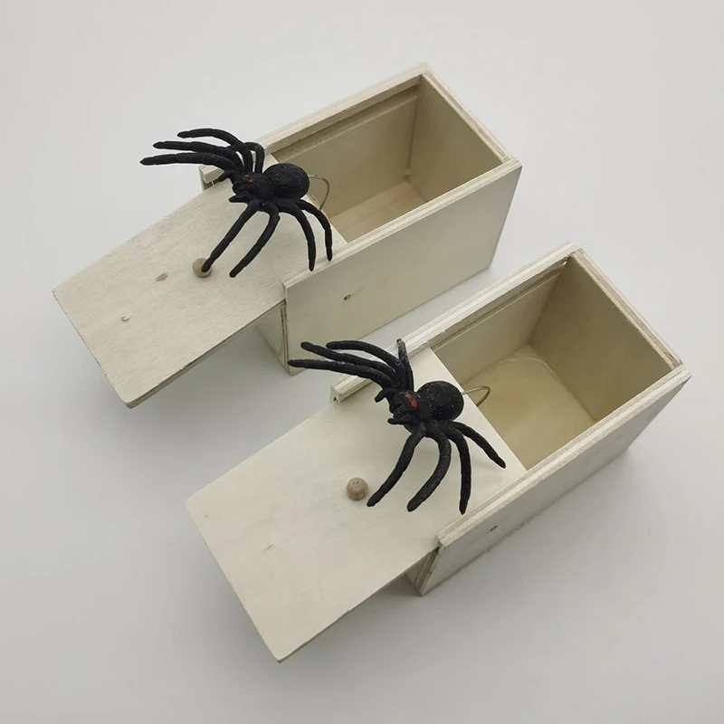 Simulação de Halloween Wooden Spider Scare Prank Box, Criativo Pop Out Box, Brinquedo divertido truque de surpresa, Presente infantil