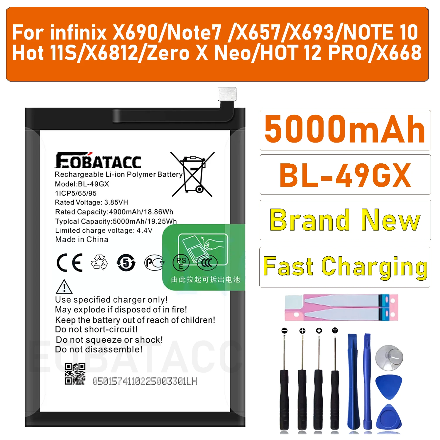 2026 years new BL-49GX Battery For Infinix Note7 X690 X657 Hot 11S / NOTE 10 / X6812 / Zero X Neo Batteries