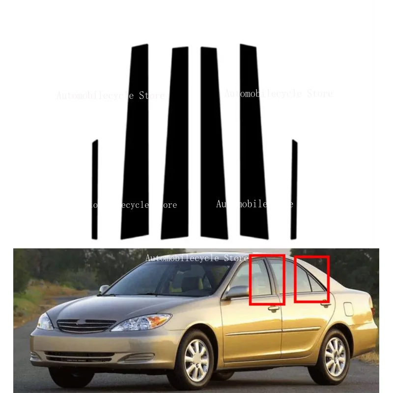 6PCS Glossy Black Pillar Posts Fit For Toyota Camry XV30 2002 2003 2004 2005 2006 Window Moulding B C Center Sticker Cover