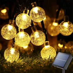 Guirlande solaire pour l'extérieur, 60 Led, Globe lumineux en cristal avec 8 Modes, imperméable, alimenté par énergie solaire, luminaire décoratif de Patio pour fête de jardin