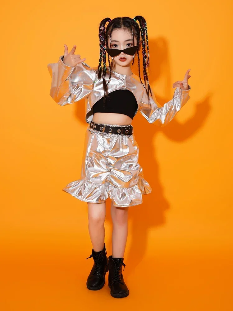 Traje de actuación de baile de Jazz de Hip Hop para niñas, disfraz de baile callejero deslumbrante, conjunto para niñas, traje de competición de pasarela de modelado