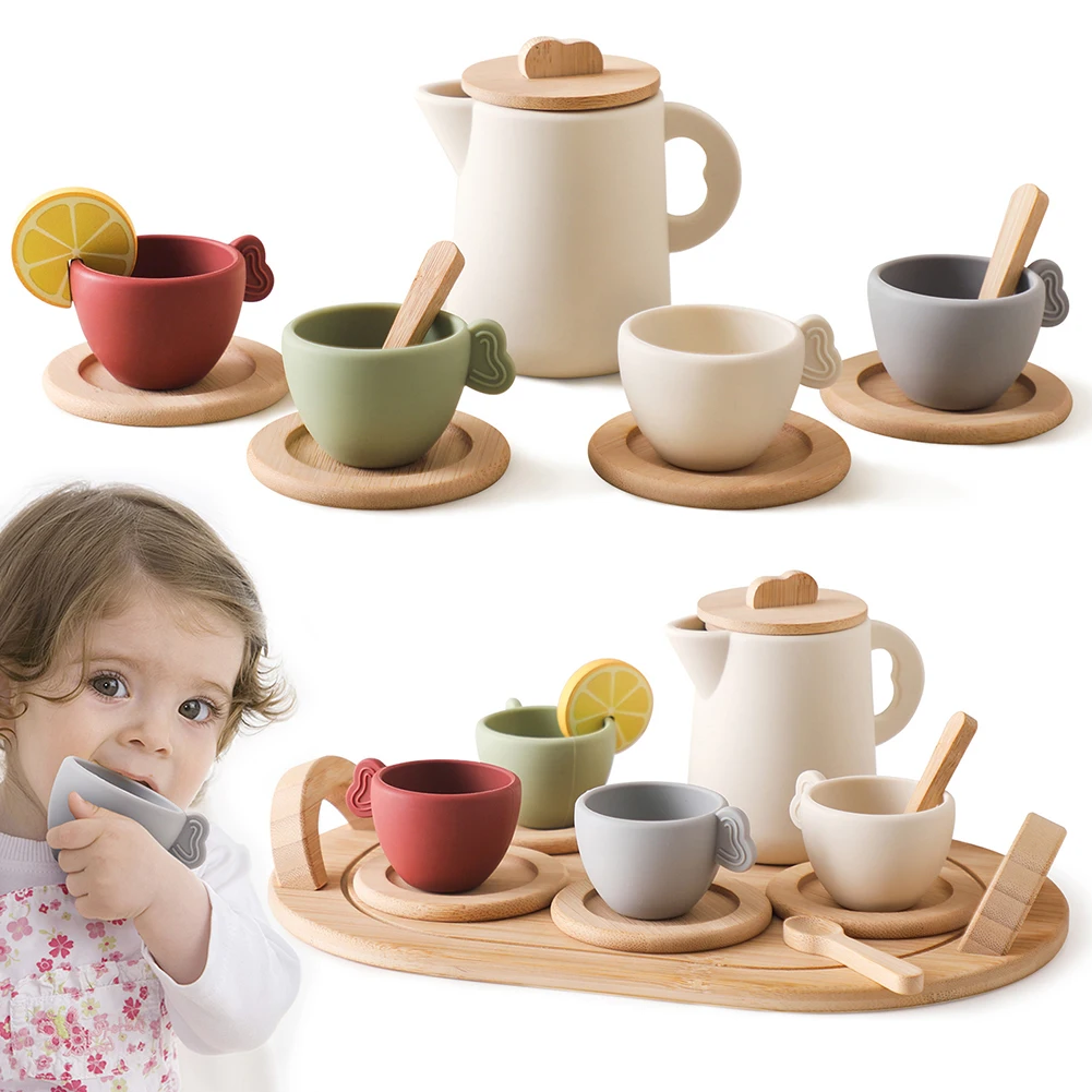 طقم شاي خشبي للأطفال ، لعب الأدوار ، وقت شاي الأميرة ، ألعاب طعام الحفلات لعمر 3 ، 4 ، 5 سنوات ، 9: 10