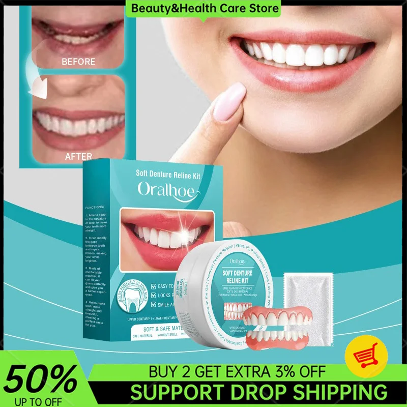 

Adjustable Teeth Set Whitening Dentures Temporary Smile False Teeth Upper Lower Removable Dental Veneers Fake Tooth Beauty Set