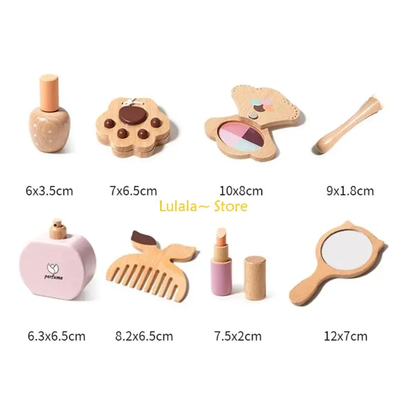y4qa Kids Cosmetic Doalplay Toy Kits Creative Wooden Makeup Makeup for Girl Gifting Supply