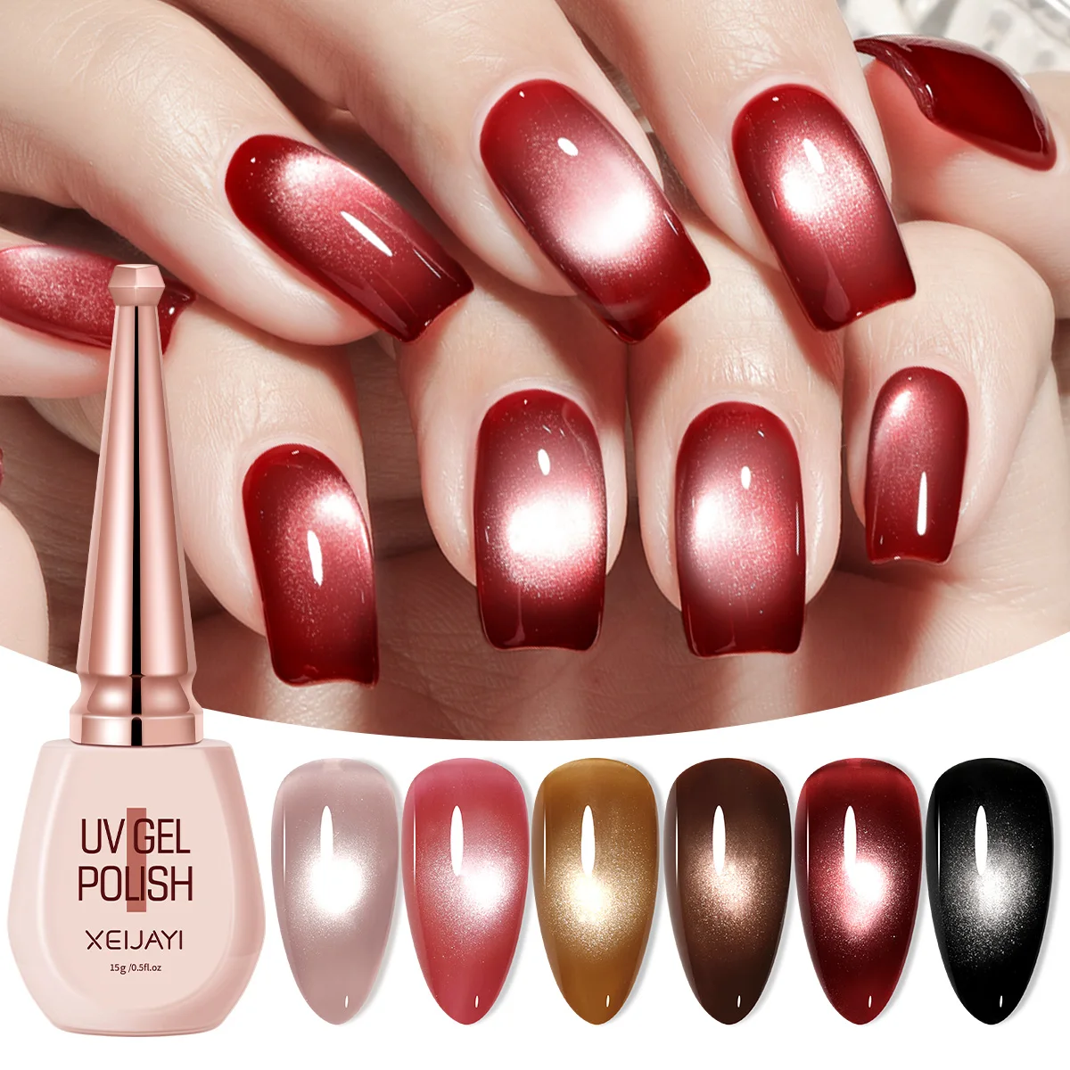 Pink bottle encounters cat's eye in 6 colors ---- high-end cat's eye black, brown, pink, fashion salon cat's eye design art gel,