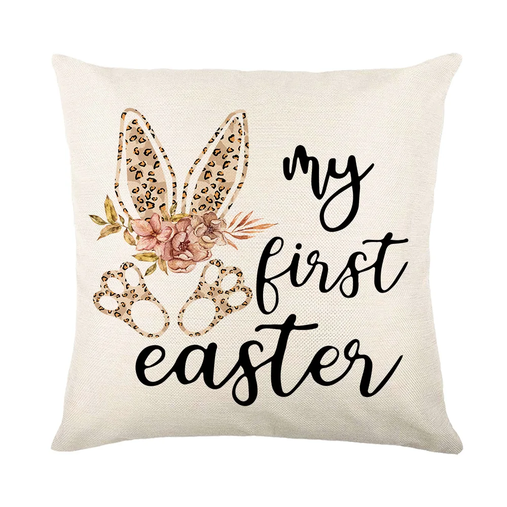 2022 New Leopard Rabbit Easter Day Cushion Cover  Linen Throw Pillowcase For Sofa Car Seat Eggs Cross Pillow Cover Family Gift