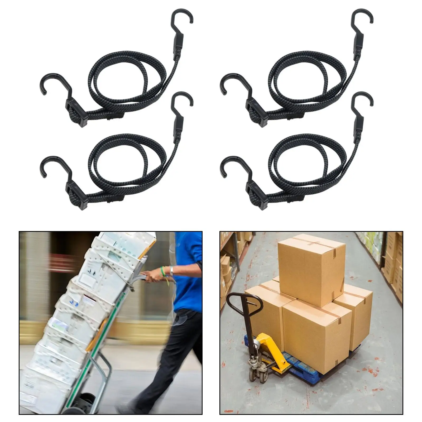 4 Pieces Bungee Cords Flat 39.4 Inch Bungee Straps for Truck Tarps Cart