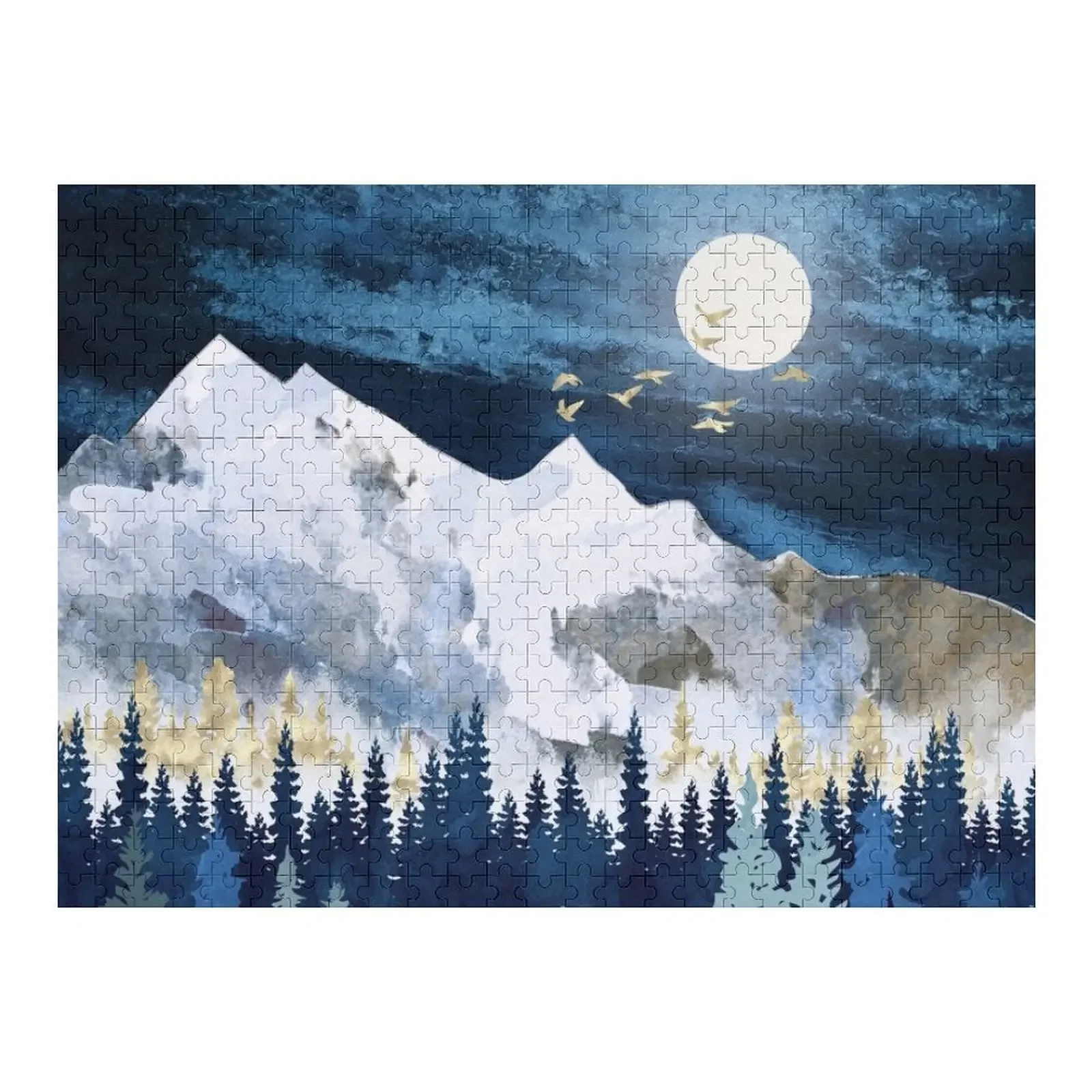 Moonlit Snow Jigsaw Puzzle Wooden Compositions For Children Custom Wooden Name Puzzle