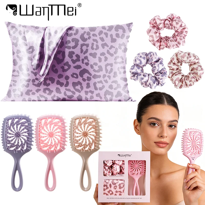 

3 шт./компл., роскошная наволочка для ухода за волосами с леопардовым принтом и бигуди, эластичная ветряная мельница, полая расческа, инструменты для красоты волос, подарочный набор