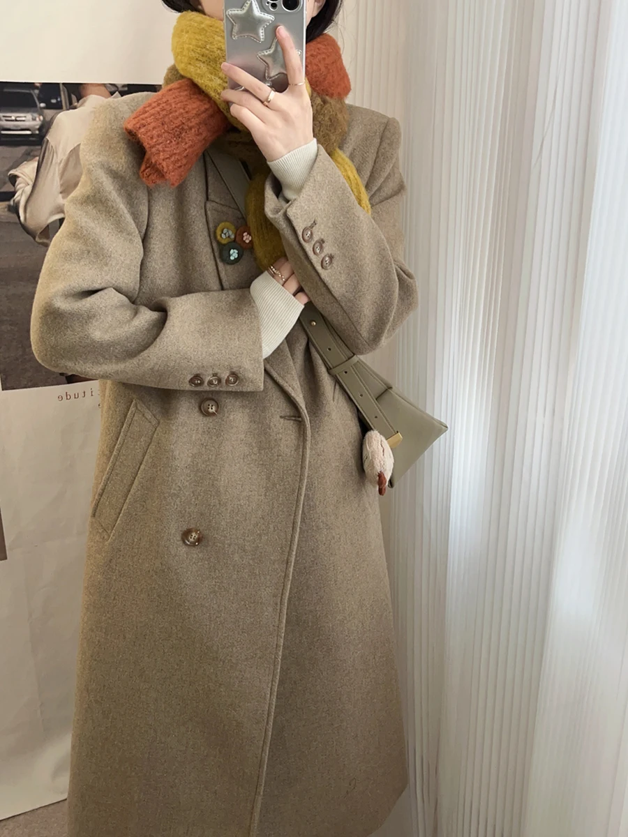 

Ruu Home Winter Woolen Coat Thiened Cotton Interlined Korean Sle oulder Lengthened Medium Length Woolen Outerwear