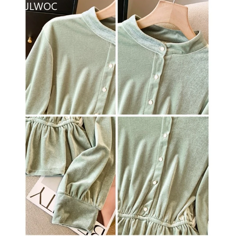 Neue Jahr Weihnachten Samt Tops Bluse Mode Frau Herbst Winter Grundlagen Langarm Nette Mädchen Retro Stehkragen Schößchen Shirts