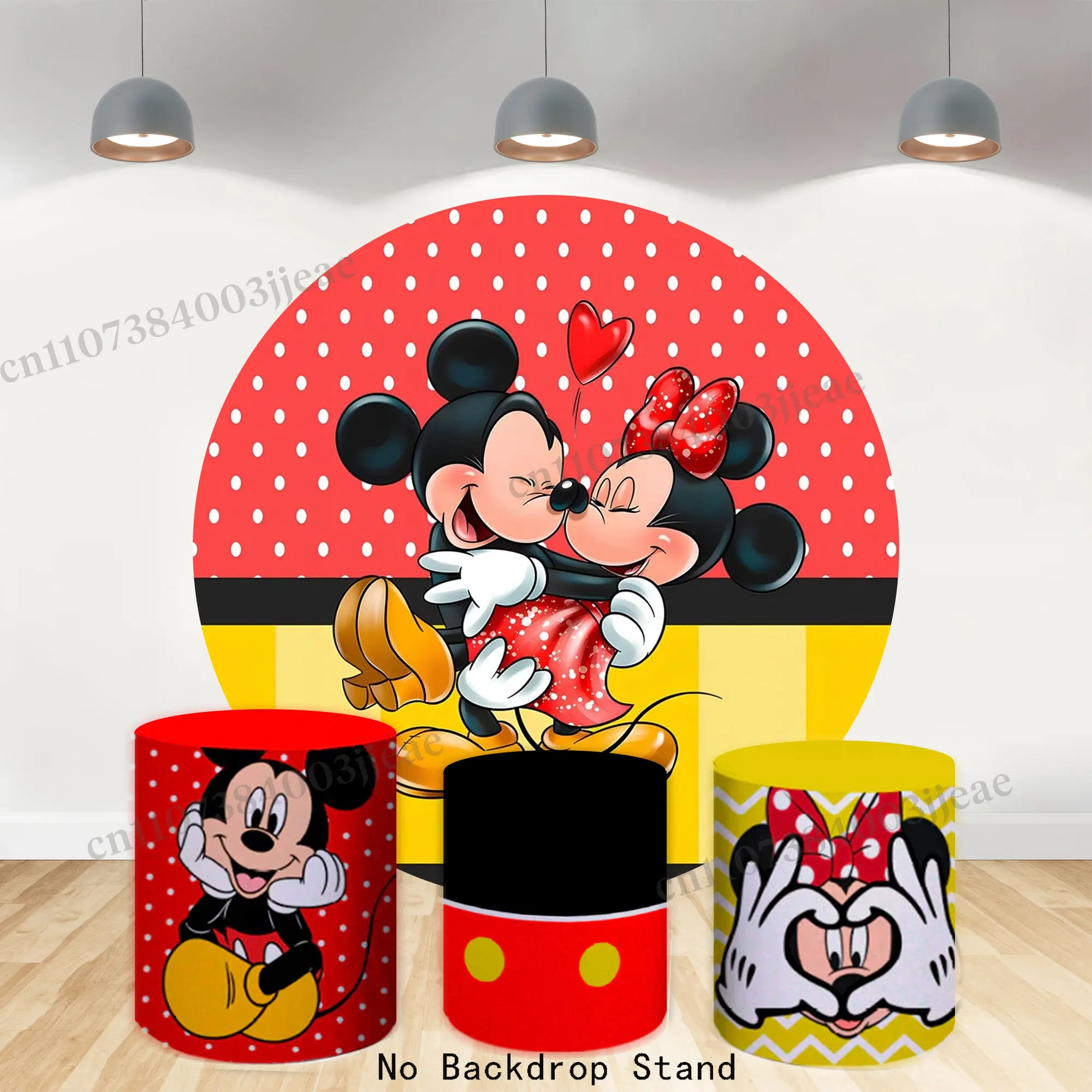 

Minnie Mickey Mouse Round Red Backdrop Girls Kids First Birthday Party Decorations Baby Shower Banner Backgrounds Circle Covers