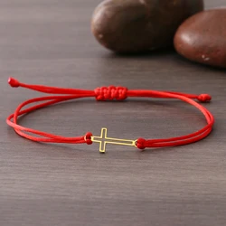 Stainless Steel Bracelets Gothic Hollow Cross Hand Braided Lucky Black Red Rope Fashion Charm Bracelet For Women Jewelry Gifts