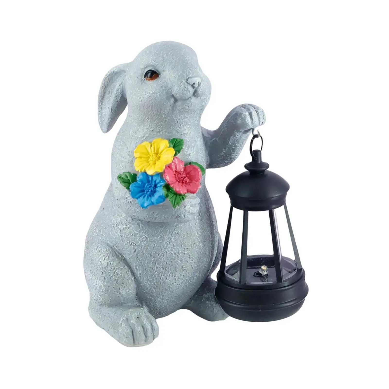 Solar Garden Bunny Statue Resin Rabbit Figurine Outdoor Decorative Figurines for Patio Yard Corridor Easter Decoration