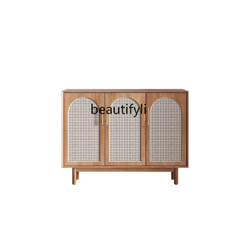 

X Simple Modern Solid Wood Sideboard Tea Entrance Cabinet Living Room Rattan Storage Display Cabinet Small Apartment
