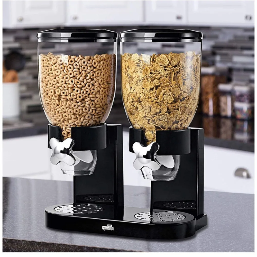 Dry Food Dispenser Single/Double Barrel Cereal Dispenser Food Storage Tank Separator Drum Oat Pot Kitchen Cereal Storage Jars