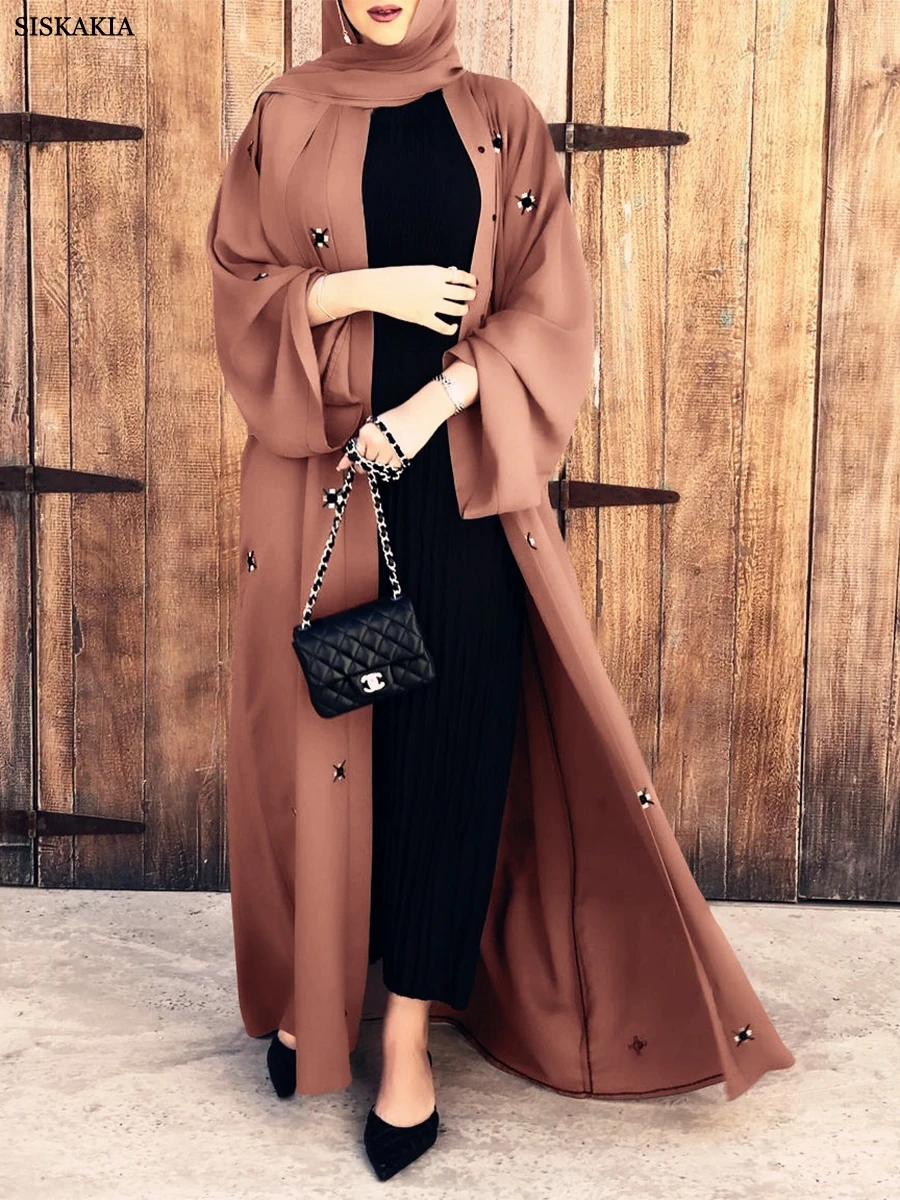 Siskakia-Kimono abierto con cuentas para mujer, Abaya con fajas, estilo marroquí, africano, musulmán, ropa de Dubái