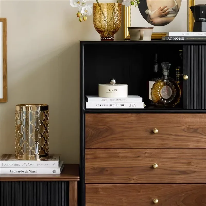 

French retro solid wood four-chest cabinet medieval living room home rolling shutter door storage storage cabinet designer color