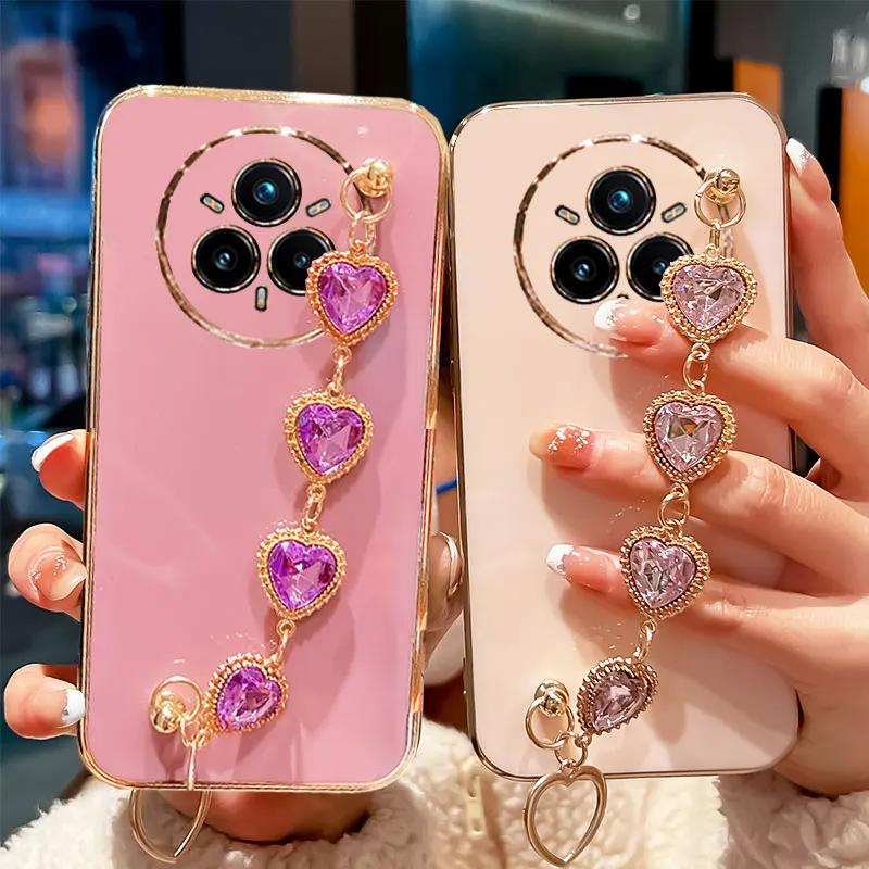 Realme14pro سوار المعصم جراب هاتف فاخر الحب القلب سلسلة تصفيح غطاء ل ممن لهم Realme 14 برو C75 C63 C61 حافظة Realme 14pro #1