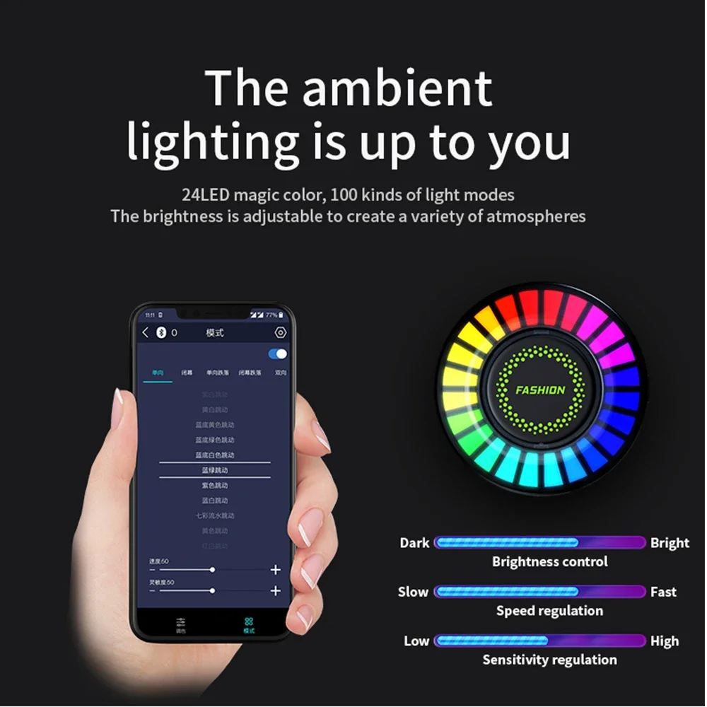 Car Air Freshener RGB Light Auto Interior Decorative Pendant Automobile Bluetooth Fragrance Ambient Lamp Strip Rhythm LED Bar